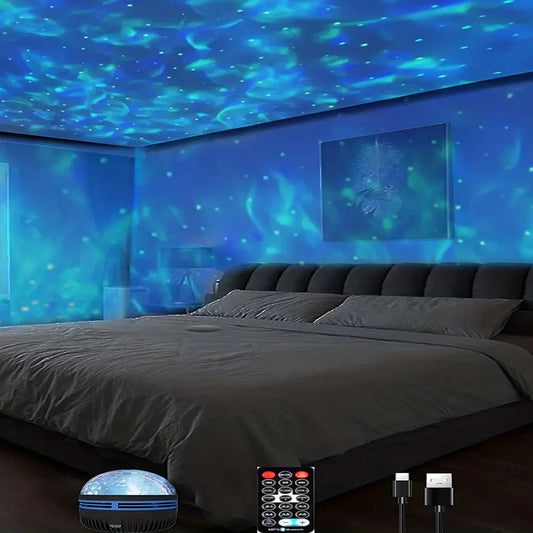 7-Color Star & Galaxy Projector - Ocean Wave Night Light for Bedroom Decor