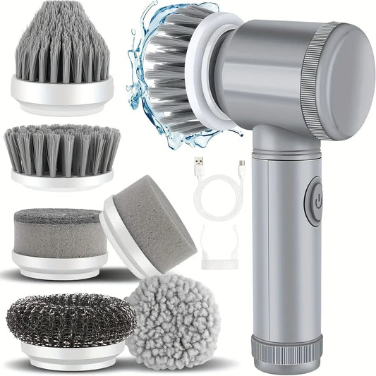 Pro Electric Spin Scrubber - Cordless, 6 Brush Heads, Adjustable Handle