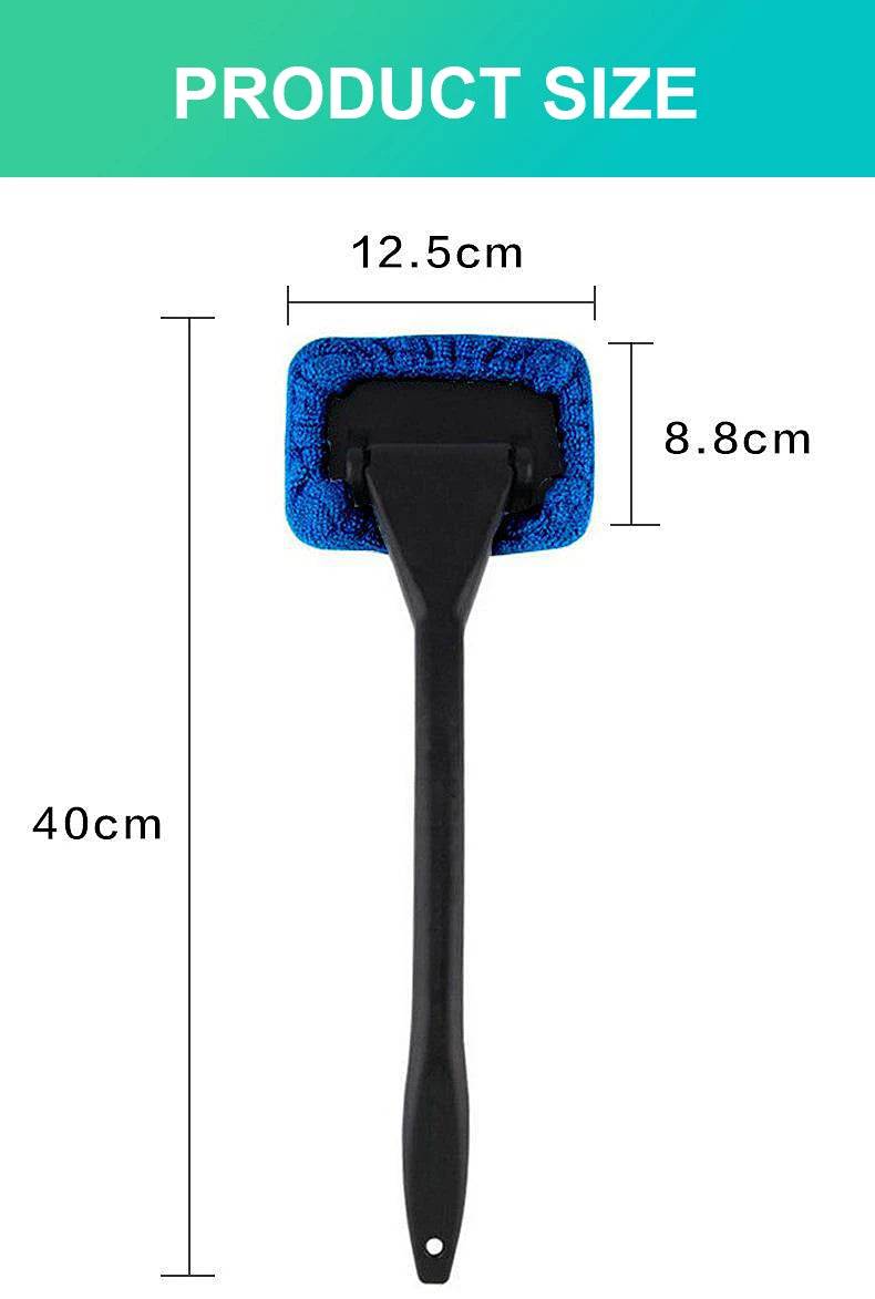 Microfiber Car Window Cleaner - Long Handle, Reusable Cloth Pad