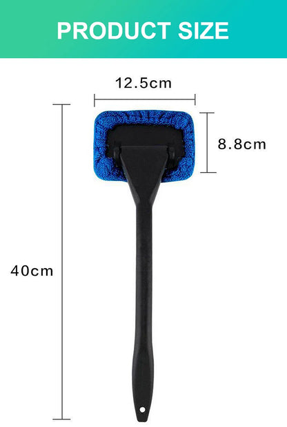 Microfiber Car Window Cleaner - Long Handle, Reusable Cloth Pad