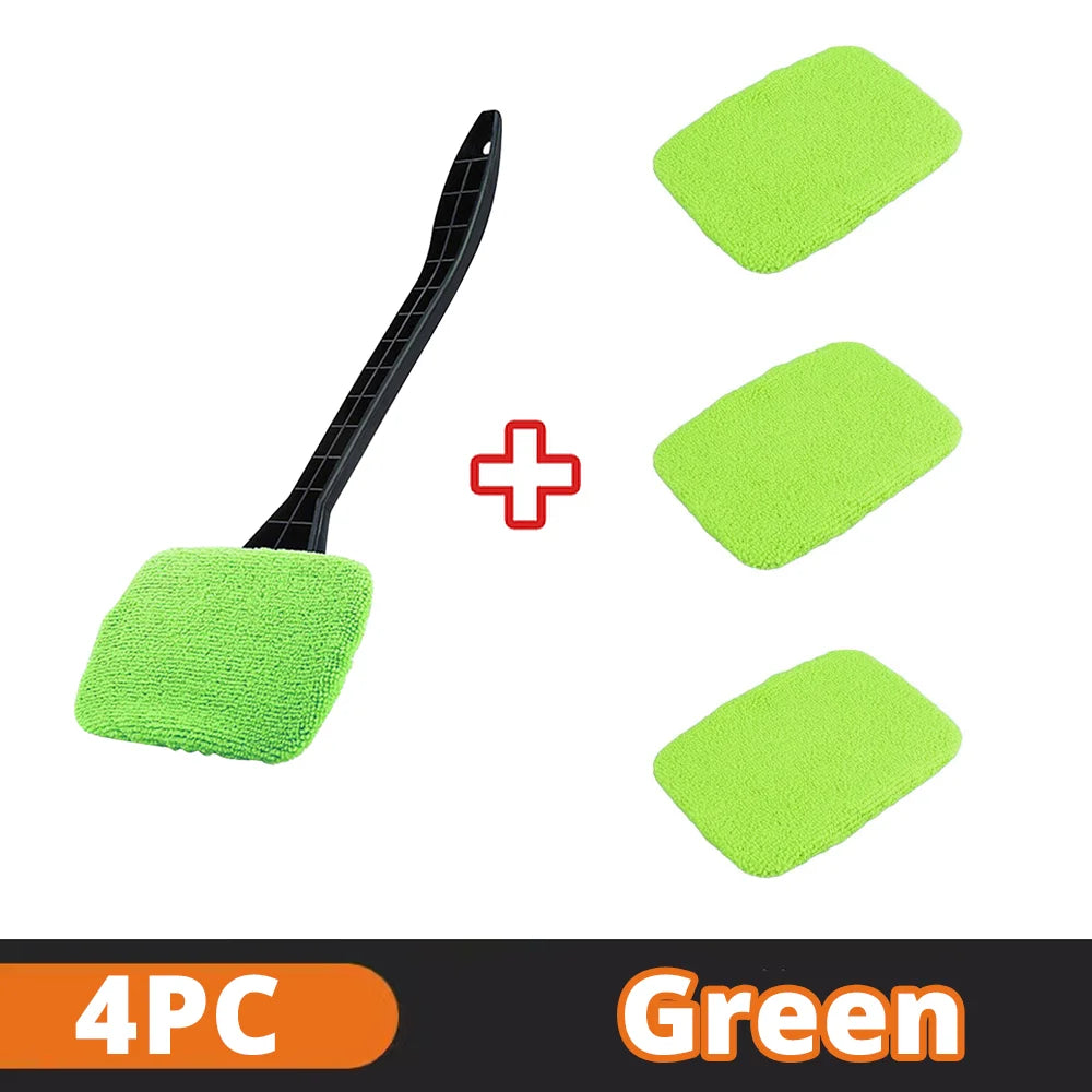 Microfiber Car Window Cleaner - Long Handle, Reusable Cloth Pad