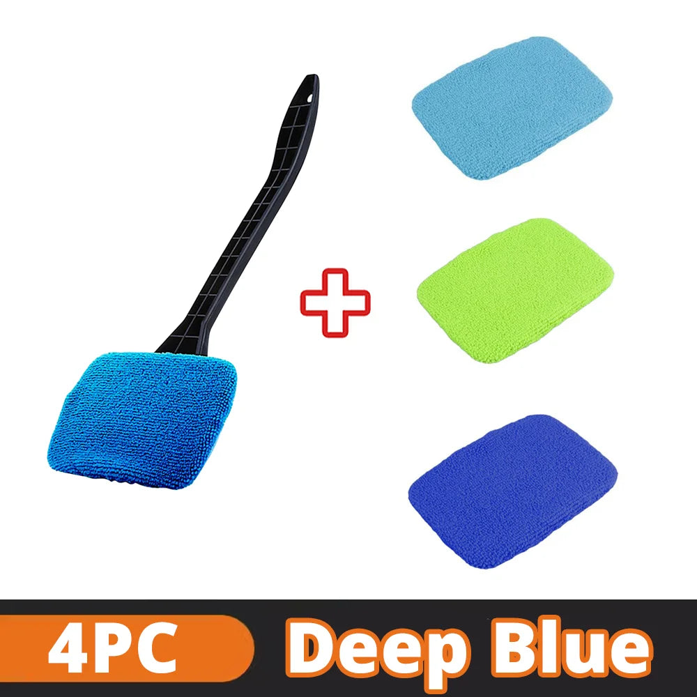 Microfiber Car Window Cleaner - Long Handle, Reusable Cloth Pad