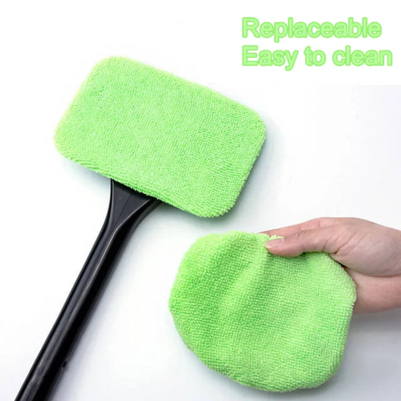 Microfiber Car Window Cleaner - Long Handle, Reusable Cloth Pad