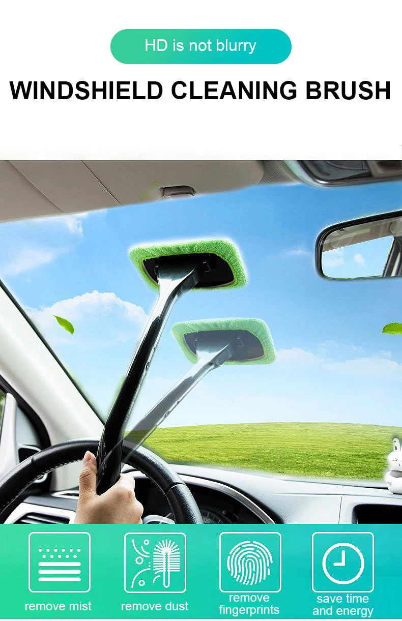 Microfiber Car Window Cleaner - Long Handle, Reusable Cloth Pad